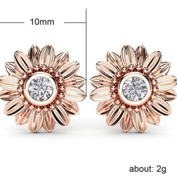 STERLING SILVER DIAMOND SUNFLOWER STUD EARRINGS - Picture 4 of 4
